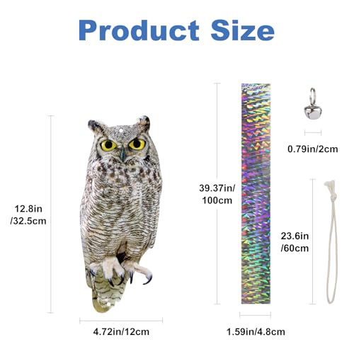 3PCS Fake Owl to Scare Pigeon Away from Patio Flat Paper Garden Owls Scare Devices with Reflective Tape Hanging Plastic Owl to Keep Pigeon Away from Balcony Outdoor Porch Roof Windows - color: Grey 3pcs