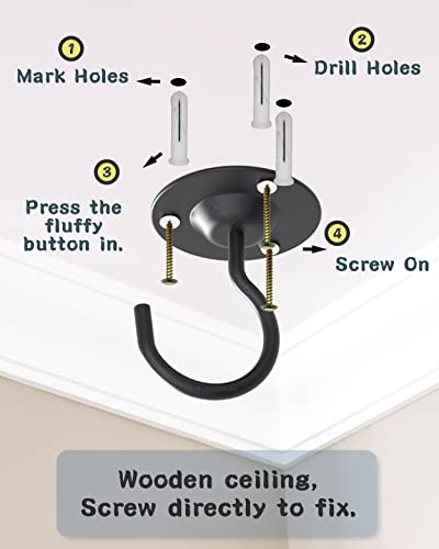 NACETURE Heavy Duty Plant Ceiling Hooks with Chain, Black, 3 Pack - color: Black With Chain