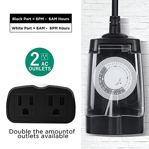 G-Homa 24 Hour Mechanical Outdoor Timer Outlet, Outdoor Timer for Lights, Waterproof, 2 Grounded Outlets, 15A 1/2HP, Heavy Duty, ETL Listed - style: 1 Pack