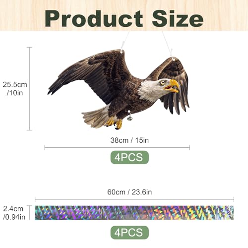 4 Pack Eagle to Scare Pigeon Woodpecker Animals Away, Outdoor Hanging Plastic Fake Eagle Scarer with Reflective Tape for Keep Animals Away from Contryard Patio Yard Porch Balcony Window - color: 4pcs-black Eagle 03