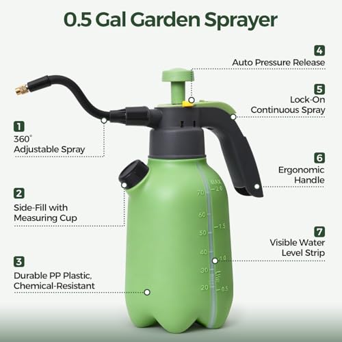 T4U Pump Sprayer 0.5 Gallon, Garden Spray Bottle with Flex Wand - size: Flexible Nozzle