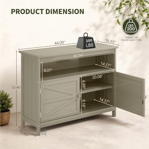 HIPS All-Weather Outdoor Storage Cabinet,Outdoor Sideboard with Magnetic Doors,3-Shelves Patio Storage Cabinet, Used for Garden,Buffet Cabinet,TV Stand, Bar Table,Balcony - color: Champagne