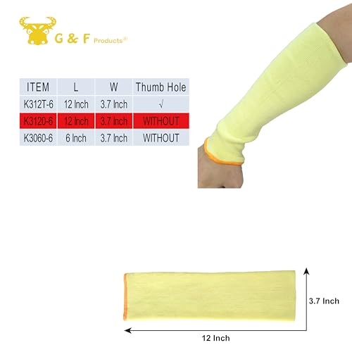 G & F PRODUCTS 100% Kevlar fiber by DuPont Cut Resistant Knit Sleeve, Sold by 6-piece pack - color: Cut Level 3 No Thumbslot 12 Inch