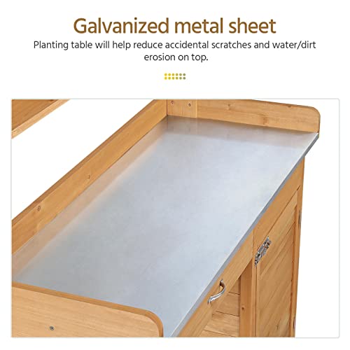 Yaheetech Potting Bench Outdoor Potting Table with Storage,Natural Wood - color: Natural Wood