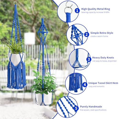 SFENNGPET Macrame Plant Hangers, 6Pack Hanging Planters for Indoor Plants - color: Navy Blue