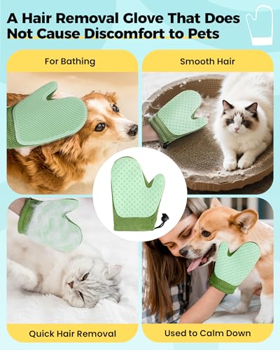 Carpet Rake for Pet Hair Removal Tool - 4 in 1 Pet Hair Remover Kit for Dog Cat Fur Remover, Contain 60" Adjustable Rubber Broom, Glove, Magic Brush and Scraper for Furniture (Blue) - color: Blue