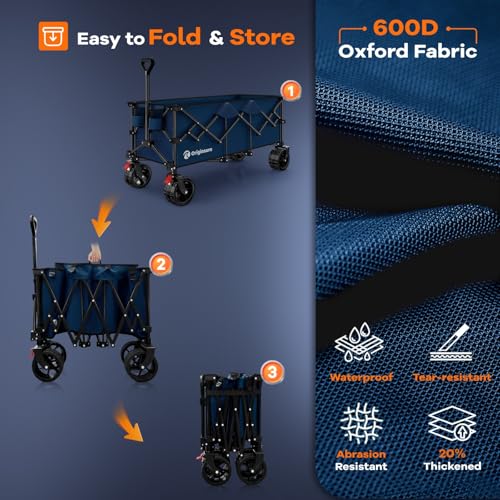 Originsure 300L Collapsible Beach Wagon Cart with Big Wheels, 560lbs, Blue - color: B-blue