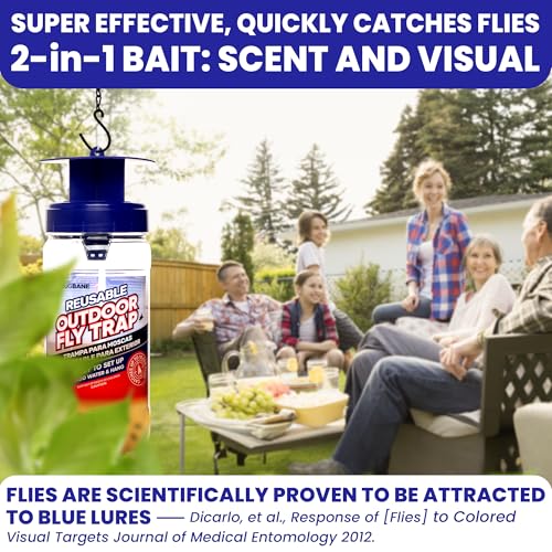 Fly Trap Outdoor Fly Traps for Patio with 2 Non-Toxic Dissolvable Bait Refills. Reusable Hanging Bug Catcher Killer for All Filth Flies for Outside Bug Control Yard Ranch. Hanging Chains Included. - style: 1pack
