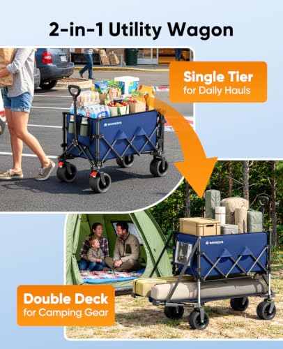 Double Decker Wagon,300L Large Capacity, Heavy Duty Collapsible Wagon - color: Blue