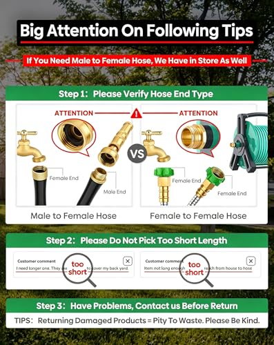Short Metal Garden Hose 5 ft with Female to Female Connector, Stainless Steel Small Leader Hose for Hose Reel, Long, Flexible, Lightweight & Heavy Duty Water Pipe, Outdoor Water Hose Extension Adapter - size: 5ft Female to Female