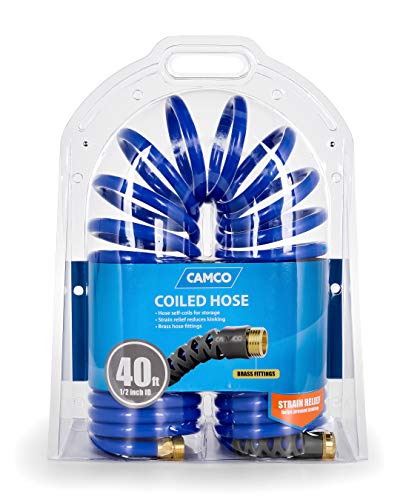 Camco Self-Coiling Water Hose with Brass Fittings, 40 Ft, 0.5 In ID, 41985 - style: 40' Coiled Water Hose