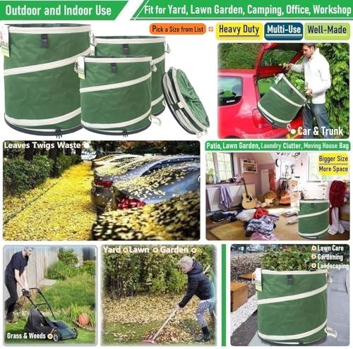 2-Pack 32 Gallon Collapsible Trash Can (19x25 in) Solid Bottom for Yard Waste Bag,Yard Debris Bag,Pop-Up Trash Can,Recycling Bin,Camping Waste Bin,Laundry Hamper,Lawn Grass,Garden Weeds Bags,Leaf Bags