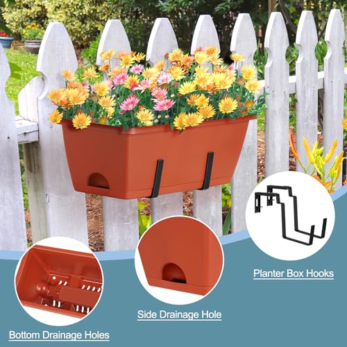 Window Boxes Planters 17’’ Railing Planter Box with Adjustable Brackets - color: Red+black Brackets