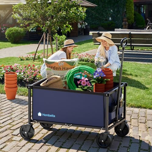 29.3" Collapsible Wagon Cart, 150L Heavy Duty Folding Utility Wagon with Wheels, 260 lbs Load, Portable Rolling Cart for Garden, Shopping, Sports, Camping, DarkBlue - color: Darkblue, size: 150L