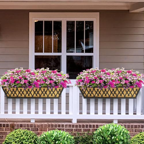 4 Pack 30 Inch Window Boxes Planters Railing Planter Box with Adjustable Brackets for Porch Fence Patio Balcony Hanging Flower Baskets with Coco Liners for Outdoor Garden Decor - Black - color: Black, size: 30 Inch - 4 Pack