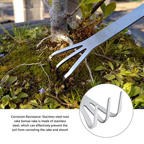 Stainless Steel 3 Prong Root Rake Pick Set Loosen Soil Bonsai Tree Tool Set
