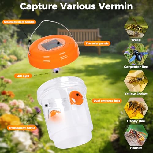 2 Pack Solar Wasp Traps Outdoor Hanging - color: Orange & Yellow
