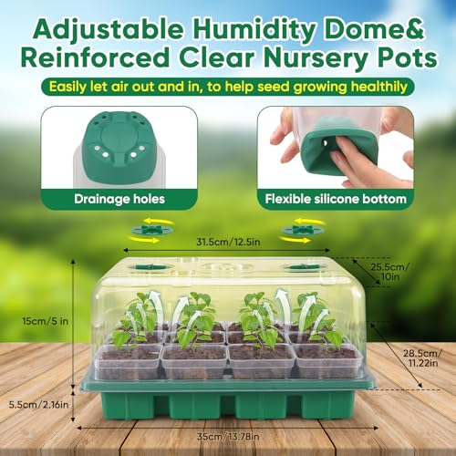 BlumWay Seed Starter Tray with Grow Light, 24 Pack Large Clear Nursery Pots