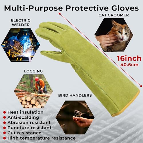Animal Handing Gloves- Bite Proof, Puncture & Scratch Resistant for Safe Handling, Garden Gloves - color: Yellow, size: 16-inches