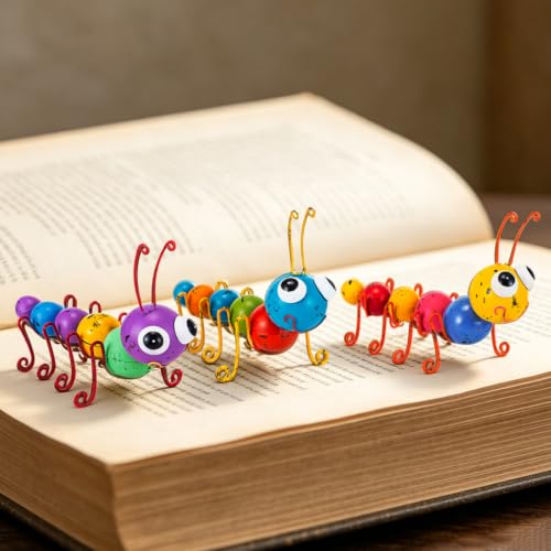 Metal Yard Art Colorful Caterpillar Figurines Set of 3 - color: 3 Pack Caterpillars