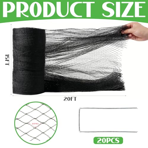 15x20 FT Bird Netting for Garden,Heavy Duty Bird Netting for Chicken Coop with Ties and Staples for Vegetable, Fruit Trees,Plants, Lasting Against Birds Deer Squirrels and Poultry (Black) - size: 15x20 FT