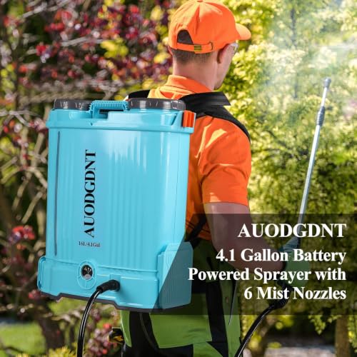 Battery Powered Backpack Sprayer 4.1 Gallon, 100 PSI Electric Garden Sprayer with 21V 2.6Ah Battery & 6 Nozzles, for Weeding, Spraying - size: 4.1 Gallon