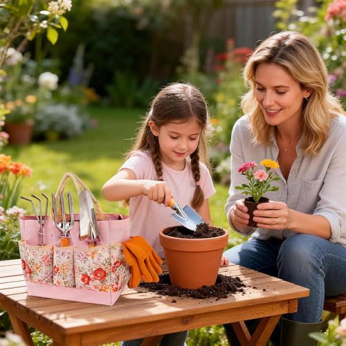 Garden Tool Set, 10 PCS Gardening Tools/Kit for Women,Gardener Gift - color: Pink