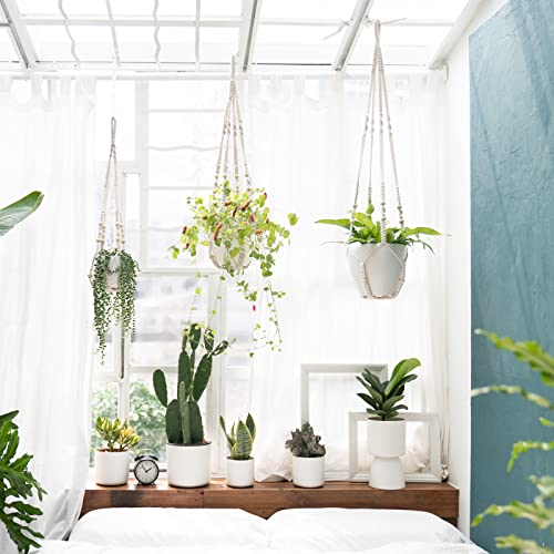 Mkono 3 Pack Macrame Plant Hangers Hanging Planters for Indoor Plants Ivory - color: Ivory, size: Large