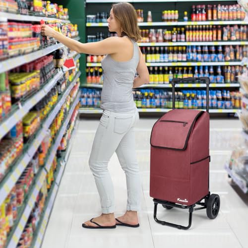 KEDSUM 2-in-1 Shopping Cart, 330LB Foldable Grocery Cart with Wheels,Red - color: Red