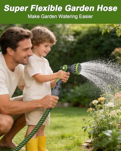 Garden Hose, Flexible Ultra Lightweight Durable, Kink-Free Water Hose with 10 Function Sprayer - Non-Shrinking, Easy to Store, All-Weather, High-Pressure (50FT)
