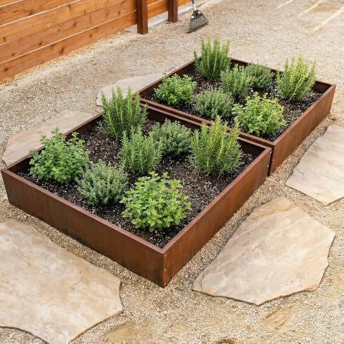 Corten Steel Outdoor Planter Box, Rustic & Modern Farmhouse Design, Large Metal Garden Bed for Commercial & Residential Use (48in x 48in x 12in Open Bottom) - size: 48in x 48in x 12in