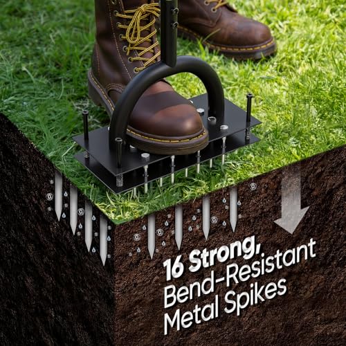 Grenebo Lawn Aerator Manual Aerator Lawn Tool with 16 Spikes, Black Green - color: Black Green