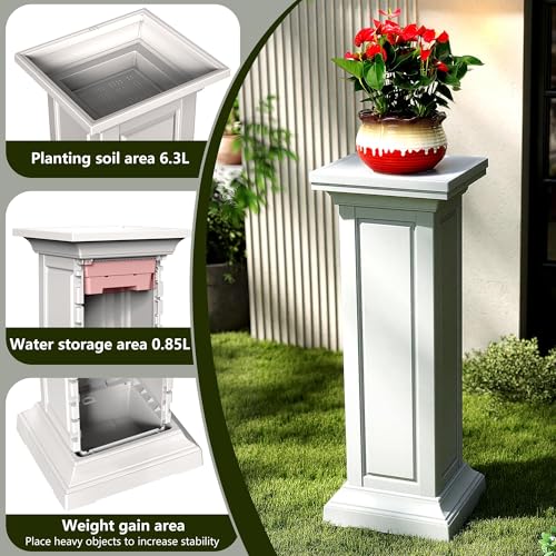 PatioZen 36in Tall Resin Planter Set of 2,Large Outdoor Planter for Porch, Garden, and Balcony, Weight-Bearing Top, Weather-Resistant, Classic Estate Design for Flowers and Trees(Ashen)