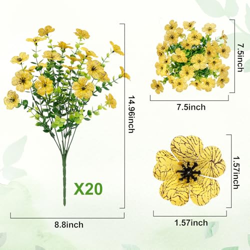 20 Bundles Artificial Flowers for Outdoors Fake Plants, Yellow - color: Yellow