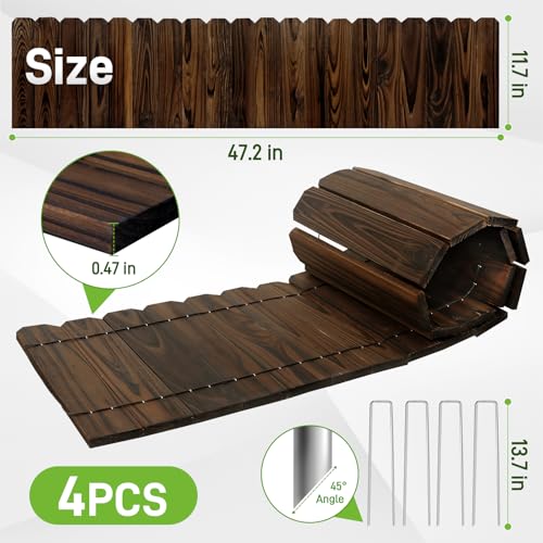 Mulctun Wood Garden Edging - 11.8" H X 47" L Sturdy Wooden Landscape Edging, Natural Flower Bed Edging Borders, Decorative Wooden Garden Fence for Yard Flower Bed Lawns Pathway Tree (4 Packs) - color: 11.8" H X 47" L(Brown), size: 4 Packs