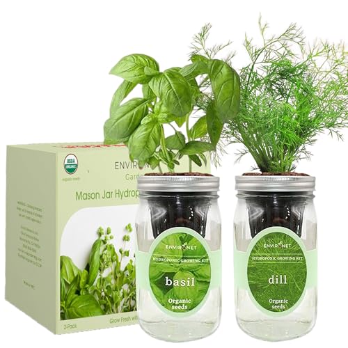 2-Pack Hydroponic Mason Jar Herb Garden Kit, Indoor Herb Garden Self-Watering Starter Kit (Basil,Dill)