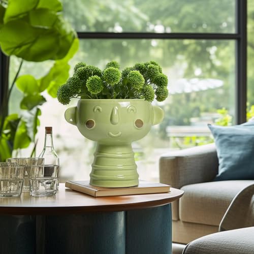 Face Planter Pots Head - 7 Inch Ceramic Succulent Plant Pots with Drainage Hole, Cute Head Planters for Indoor Outdoor Plants, Room Desk Office Decor, Plant Lover Gifts, Green - color: Green-boy