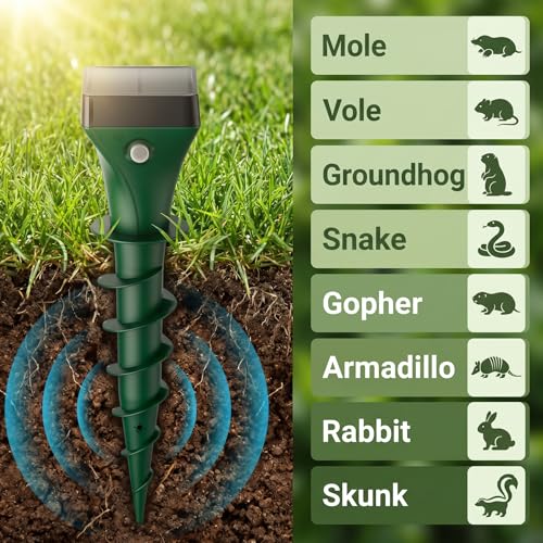 8 Pack Mole Repellent Solar Powered, Gopher Repellent Ultrasonic for Lawns, IP65 Waterproof Mole Deterrent for Yard, Outdoor Pest Control for Groundhog, Vole, Armadillo, Chipmunk, Snake
