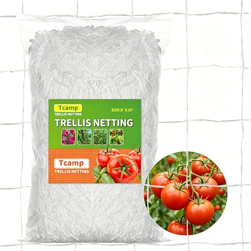 Tcamp Heavy-Duty Polyester Garden Trellis Netting, 5Ft x15Ft (1 Pack) - size: 3.5" Mesh (5*15Ft)