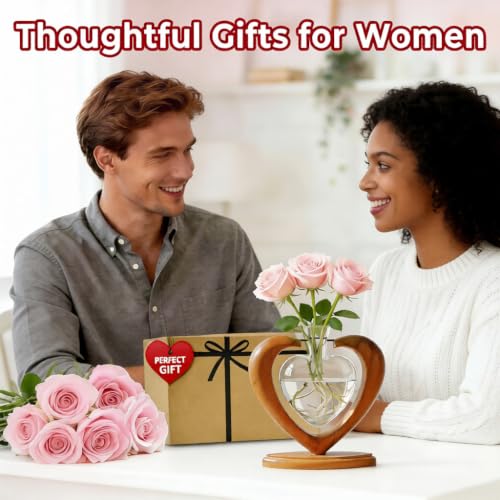 Plant Propagation Station, Heart Glass Vase, Solid Wooden Stand - color: 1 Pack