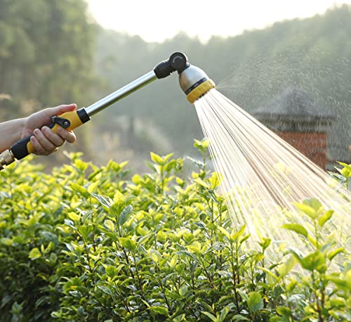 FANHAO 16 Inches Garden Watering Wand, 180° Rotating Head Hose Wand with Thumb Control Shut Off Valve 8 Patterns Heavy Duty Garden Hose Nozzle Yellow - color: Yellow