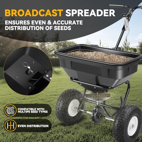 Auto Dynasty Walk-Behind Broadcast Spreader, 125LBS Capacity Fertilizer Spreader for Salt, Ice Melt, Grass Seed, Lawn and Garden Seeder, Black - color: Black (125LBS)
