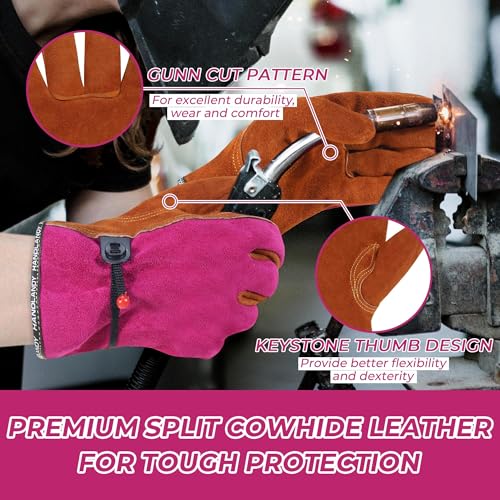 Leather Work Gloves for Men and Women, Utility Tough Cowhide Glove - color: Camel-pink, size: Men's M/Women's L