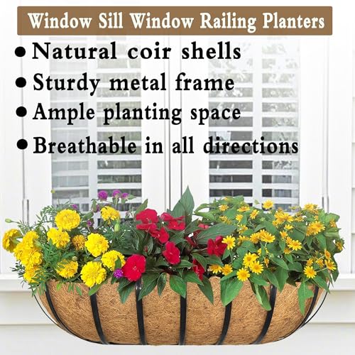 2pack 24-inch Window Sill Window Railing Planters with Cocoa Liner for Outdoor Balconies, Porches, Fences, Patio Railings - size: 24 inch