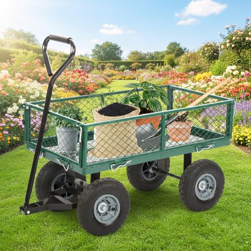 FDW | Heavy Duty Garden Cart with Wheels | Dark Green | 500lbs Capacity - color: Dark Green
