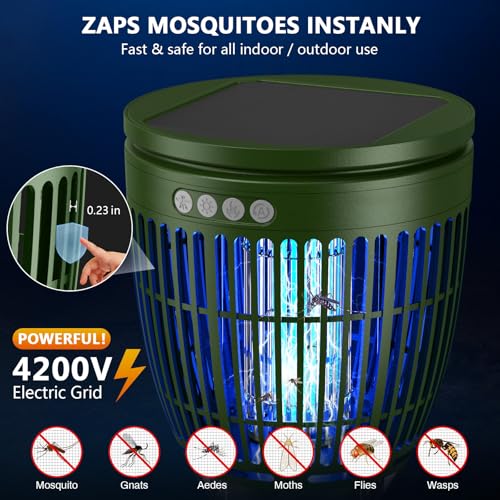 Solar Bug Zapper Outdoor, 4200V Mosquito Zapper with Flame Lights - color: Green