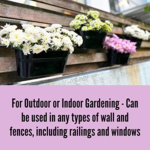 LaLaGreen Outdoor Rail Planter Plants (4 Pack, 11.2 Inch) Black Metal Iron Hanging Flower Pots Deck Railings Fence Buckets Modern Boho Style Wall Mount Window Box Plant Holder with Hooks Porch Decor - size: 11.2" (28cm) x 4 Pack