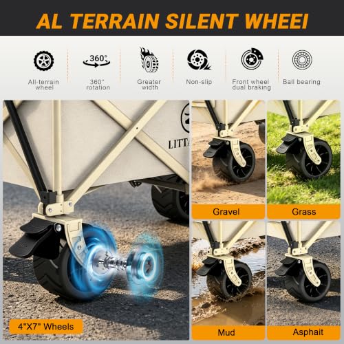 Heavy Duty Collapsible Beach Wagon with All-Terrain Wheels - color: Beige