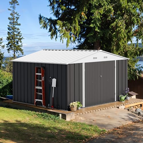 Devoko 10x10 FT Outdoor Storage Shed, Gray - color: Gray, size: 10x10 FT