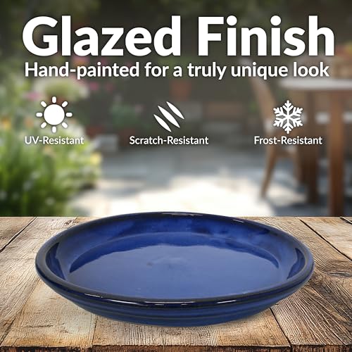 Sunnydaze 12" Ceramic Plant Saucers for Planters, 2pk, Imperial Blue - color: Imperial Blue, size: 12 in
